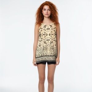 Max Studio Women's Tank Top Blouse Sz S Off White Floral Sleeveless Layered